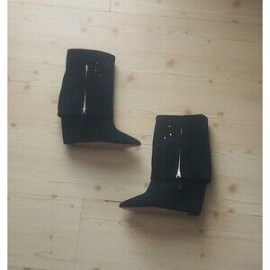 Jerome Dreyfuss Black Suede Women's Foldover Wedge Boots Size 6